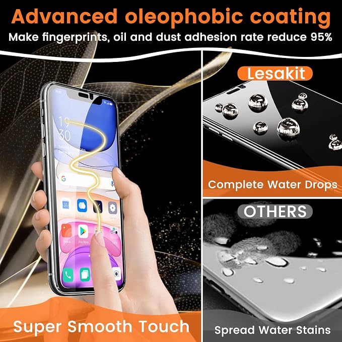 Lesakit 3+3 Pack Privacy Screen Protector for iPhone 11 6.1-Inch with 3 Pack Camera Lens Protector, Anti Spy Tempered Glass Film 9H Hardness Bubble Free Case Friendly