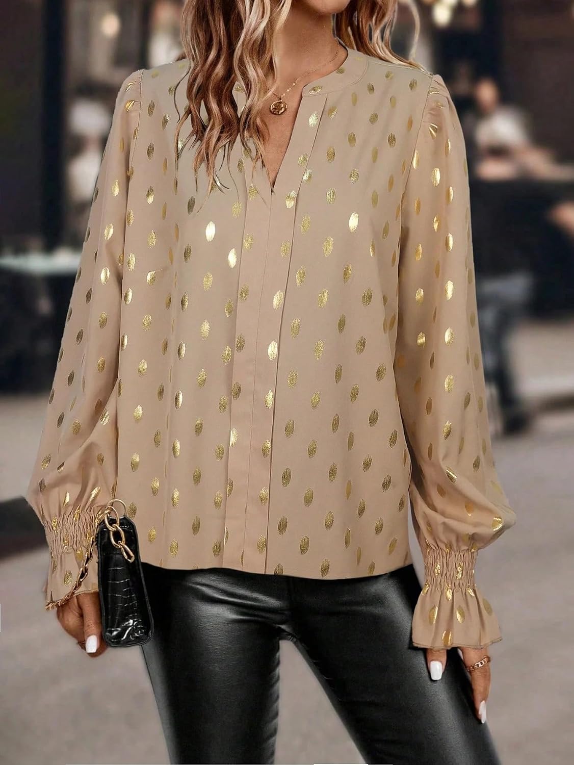 Shein, Notched Collar Elegant Office Long Sleeve Shirt.