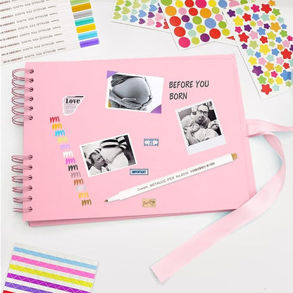 EVNEED 11.5 x 8.5 Inch Scrapbook Photo Album,Wedding Guest Book Anniversary Memory Scrapbooking,Wedding Photo Album with DIY Accessories Kit for Craft Paper DIY,Xmas Gift,80 Pages (40 Sheets),Pink