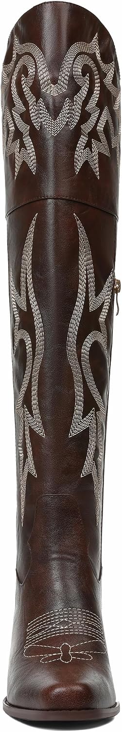 Eteridrey Over The Knee Boots for Women Cowboy Boots Pointed Toe Chunky Cowgirl Boot Classic Embroidered Western Boot