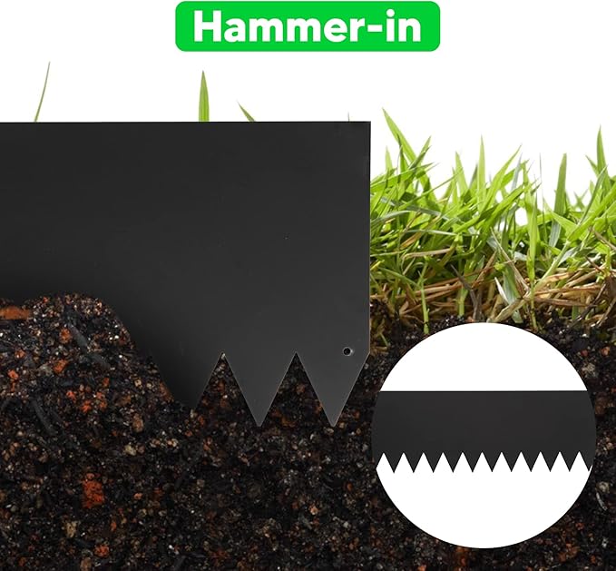 TMEE Landscape Edging Border 46 inch Strips, 6 inch Depth Hammer in Metal Edging for Landscaping with Clips 3 Pack