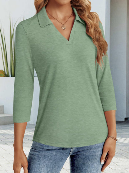 LYHIPSS 3/4 Length Sleeve Womens Tops Dressy Casual V Neck Polo Shirts Business Work Blouses 2025 Trendy Tunic Top