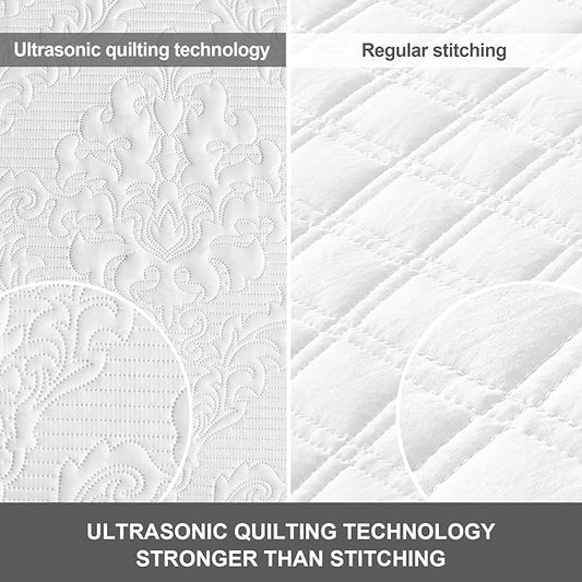 Hansleep White Quilt California King Size - Damask Ultrasonic Summer Bedspread California King, Soft Lightweight Coverlet Bedding Set, 3 Pieces (1 Quilt, 2 Pillow Shams)