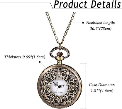 Avaner Women's Quartz Pocket Watches: Half Hunter Bronze Arabic Numeral Pocket Watches with Chain