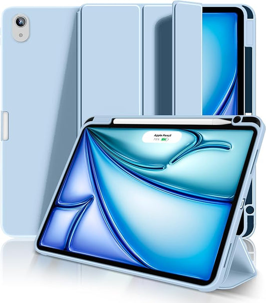 Aoub Case for iPad Air 11-inch M3/M2 (2025/2024), iPad Air 5th/4th Generation (2022/2020) 10.9-inch with Pencil Holder, Trifold Stand with Soft TPU Back Cover, Auto Sleep/Wake, Sky Blue