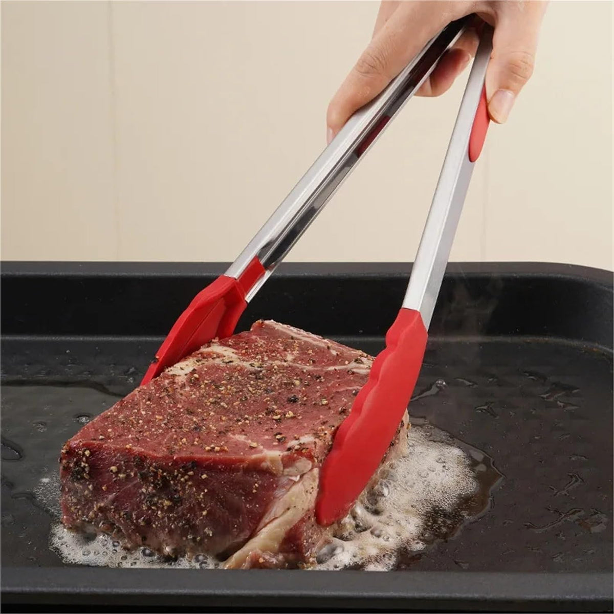 Silicone Kitchen BBQ Tongs Stainless Steel Locking Cooking With Tips Non-Slip Food(12 inch Gray)