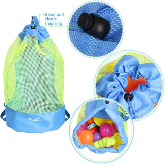 EocuSun Large Mesh Beach Bag Tote Durable Sand Away Drawstring Beach Backpack Swim and Pool Toys Balls Storage Bags Packs, Stay Away from Sand and Water, Toy Not Included