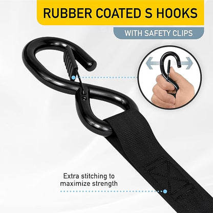 AUGO Retractable Ratchet Straps  2 Heavy Duty Ratchet Straps Self Retractable Tie Down Straps with Soft Loops  Storage Bag for Motorcycle, Truck, Trailer, Cargo Van  1200 Lb Break Strength 1a x 10aTM