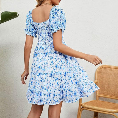 Summer Dresses for Women 2024 Floral Printed Square Neck Tiered Ruffle Boho Swing Beach Dress