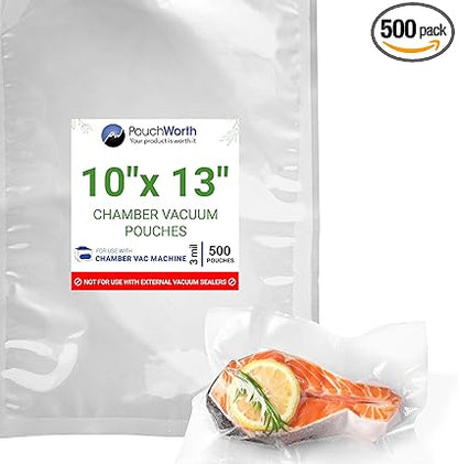 500 pcs Clear 10" x 13", 3 mil Vacuum Chamber Sealer Pre-Cut Bags BPA Free Great for Food Preservation, Freezer Storage Chamber Vacuum Sealer Bags with Tear Notch