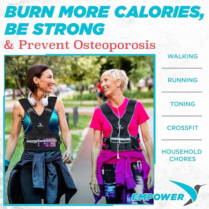 Empower Weighted Walking Vest for Women – Strengthen Muscles, Boost Bone Health, and Burn More Calories (fixed 8lbs, adjustable to 10-16lbs)