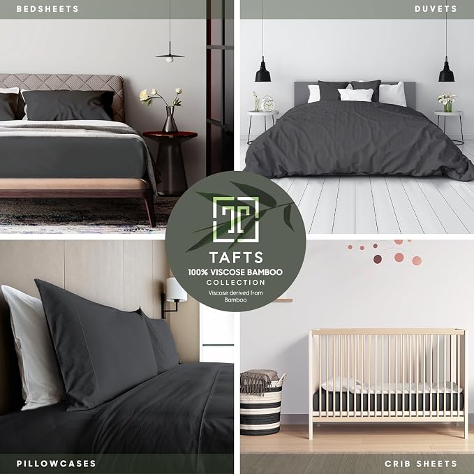 Tafts Full Sheets Set, Pure 100% Viscose derived from Bamboo Bed Sheets Set, Luxuriously Soft, Silky, Cooling Sheets, Double Stitched, Lifetime Quality Promise (Midnight Black)