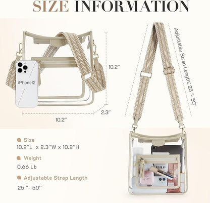 Missnine Clear Crossbody Bags for Women Stadium Approved Clear Purse for Concert Transparent Plastic Bag with Guitar Strap