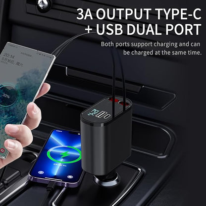 Retractable Car Charger, 4 in 1 Fast Car Charging 60W, Compatible for iPhone 16 Car Travel Essentials Charger, Women Men for Gifts USB C Car Honda Civic Accessories Adapter Compatible for iPhone 16 15