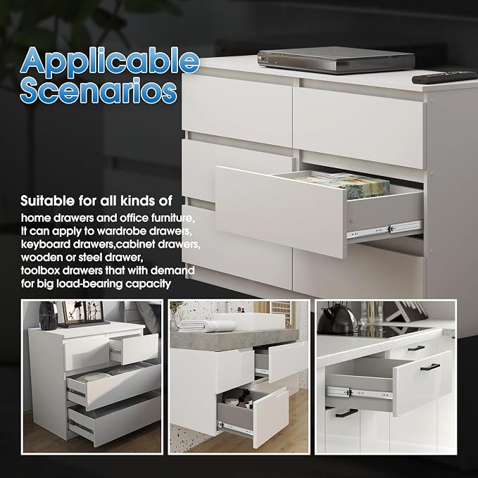 1 Pair Full Extension Drawer Slides 8 10 12 14 16 18 20 22 24 Inch 100 lb Load Capacity Side Mount Ball Bearing Rails Cabinet Dresser Glides Wardrobe Kitchen Trash Can Slider Runners Silver