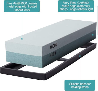 Knife Sharpening Stone 4001000 Whetstone Sharpening Stone with Non-Slip Rubber Base for Kitchen, Hunting, and Pocket Knives or Blades