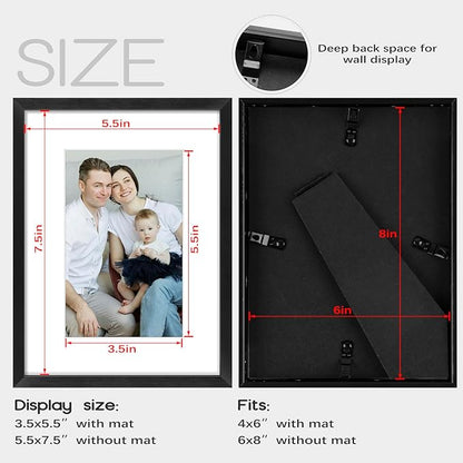 Frametory, 6x8 Aluminum Frames with Mats for 4x6 PicturesPhotos - Real Glass- PortraitLandscape - Horizontal and Vertical Formats for Wall and Table Mounting (Black, 2 Pack)