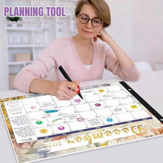 Gannyfer Desk Calendar 2025-2026, 18 Month Large Calendar July 2025-Dec 2026, 22" x 17" Desktop Pad with Thick Paper, Corner Protectors, for Teacher Planning and Organizing In Your Family, School or Office - Colorful Floral(6 Stickers)