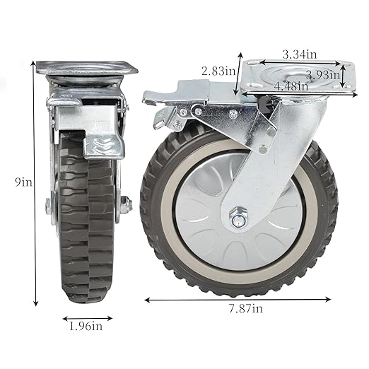 8 Inch Heavy Duty Casters Wheels Set of 4 (2 with Brake and 2 Without), 2314 Lbs Capacity Industrial 360° Swivel Caster Wheels for Cart, Trolley, Workbench, Furniture- Anti-Skid Rubber