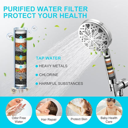 Shower Head With Handheld, High Pressure Shower Head With 10-Spray Modes, Detachable Shower Head Set Wtith Filters, Stainless Steel Hose  Shower Bracket,Easy to Install.Chrome.