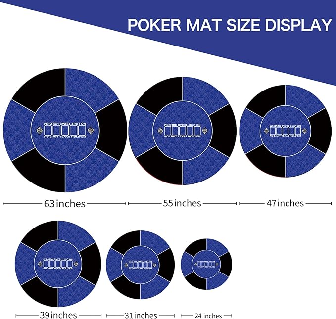 39 inch Round Poker Mat for Texas Holdem Portable Poker Table Top with Art Deco Layout Print Smooth Surface Players Game for Games Everywhere