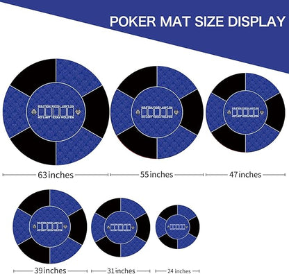 39 inch Round Poker Mat for Texas Holdem Portable Poker Table Top with Art Deco Layout Print Smooth Surface Players Game for Games Everywhere