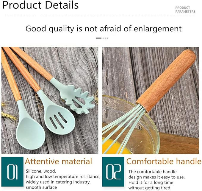 Kitchen Utensil Set Silicone,Wooden Handles Spatula Set,Green Cooking Utensils for Non Stick Pans,Silicone Spatulas for Cooking Kitchen Gadgets Tools-1Pcs-08