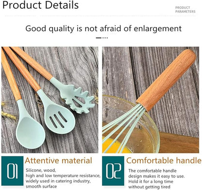 Kitchen Utensil Set Silicone,Wooden Handles Spatula Set,Green Cooking Utensils for Non Stick Pans,Silicone Spatulas for Cooking Kitchen Gadgets Tools-1Pcs-08