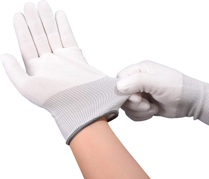 EHDIS Nylon White Working Gloves - Non-slip Vinyl Wrap and PC Building Labor Gloves