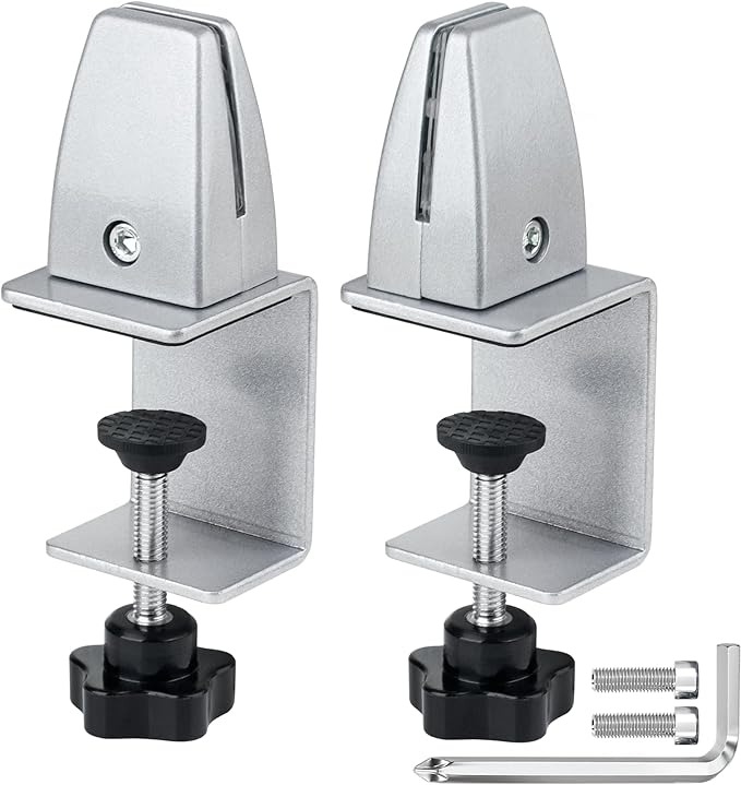 2 Packs Sneeze Guard Support, Aluminum Adjustable Partition Clamp, Acrylic Desk Divider Support, Desk Shield Clamp Privacy Panel for Counter