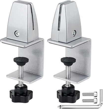 2 Packs Sneeze Guard Support, Aluminum Adjustable Partition Clamp, Acrylic Desk Divider Support, Desk Shield Clamp Privacy Panel for Counter
