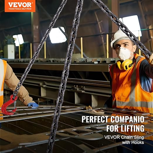 VEVOR Chain Sling, 5/16 inch x 10 ft Lifting Chains with Hooks, G80 Engine Chain Hoist Lifts, 11000 lbs/5 Ton Lifting Sling Chains for Engine Hoist, Engine Lift Chain with 4 Leg Grab Hooks & Adjusters