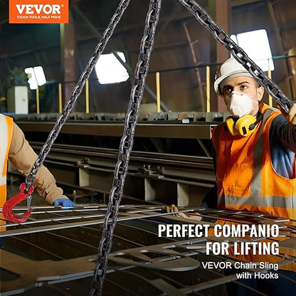 VEVOR Chain Sling, 5/16 inch x 10 ft Lifting Chains with Hooks, G80 Engine Chain Hoist Lifts, 11000 lbs/5 Ton Lifting Sling Chains for Engine Hoist, Engine Lift Chain with 4 Leg Grab Hooks & Adjusters