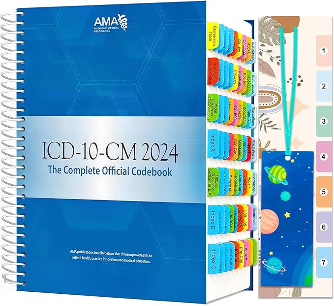 Index Tabs for AMA Version ICD-10-CM 2024 The Complete Official Codebook, 72 Printed Color-Coded and Laminated Tabs, with Page Markers and Alignment Guide & Bookmark (Book not Included)