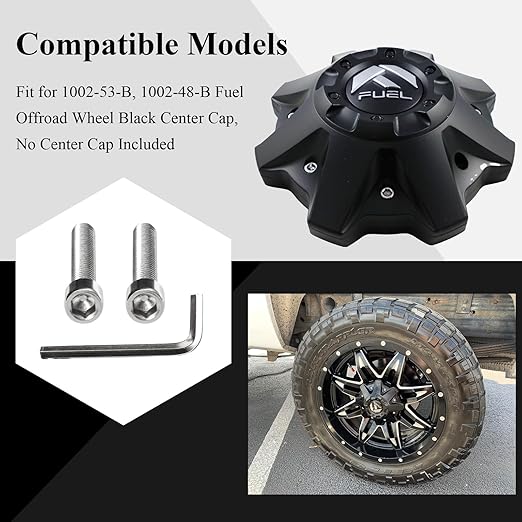 2 Pcs 1002-53-B, 1002-48-B Long Screws with 1 Pc Allen Key, 1002-53 Alloy Steel Silver Finish Screw Locks, Fit for Fuel Offroad Wheel Black Center Cap, No Center Cap Included