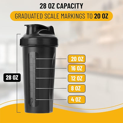 Mr. Pen- Shaker Bottles for Protein Mixes, 28 oz, 1 Pack, Black, Protein Shaker Bottle with Wire Whisk Ball, Blender Bottle