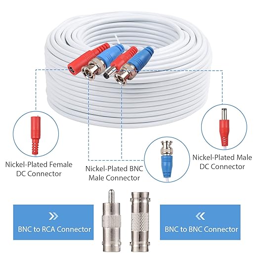 Andoer 60 Feet BNC Video Power Cable Wire 2MP All-in-One Video Security Camera Wire with Connectors for CCTV Camera DVR System