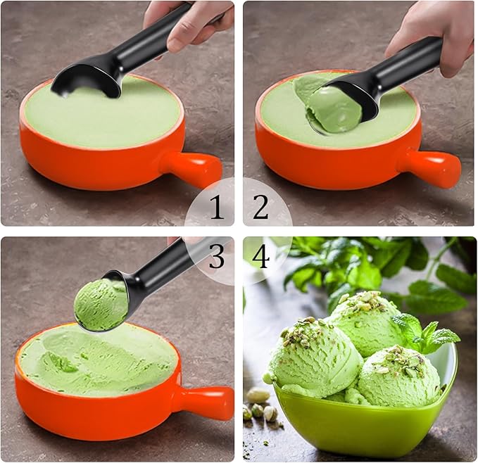 Pimoys 2.5oz Large Ice Cream Scoop 7 inches Nonstick Anti-Freeze Metal Ice Cream Scooper Professional Aluminum Icecream Scoop Spoon, Black