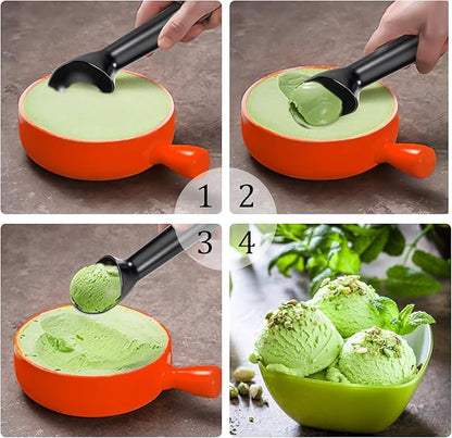 Pimoys 2.5oz Large Ice Cream Scoop 7 inches Nonstick Anti-Freeze Metal Ice Cream Scooper Professional Aluminum Icecream Scoop Spoon, Black