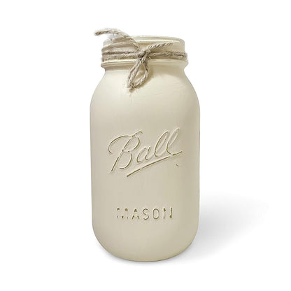 Ivory - Hand Painted and Distressed Mason Jar - Quart 32 oz. Regular Mouth, Rustic Farmhouse Painted Mason Jars, Vase For Wedding Centerpiece, Painted Mason Jar Quart, Rustic Mason Jars for Wedding