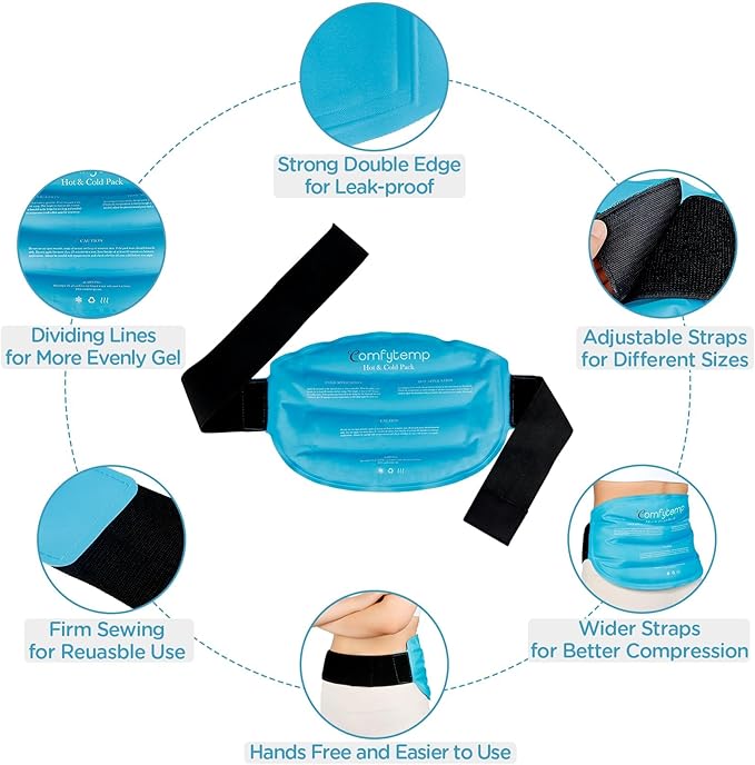 Comfytemp Large Ice Packs for Injuries Reusable Gel Ice Bag for Back Pain Relief, FSA HSA Eligible, Cold Pack Wrap for Lower Back, Shoulder, Knee, Hip, Cold Compression for Surgery, Swelling, Bruises