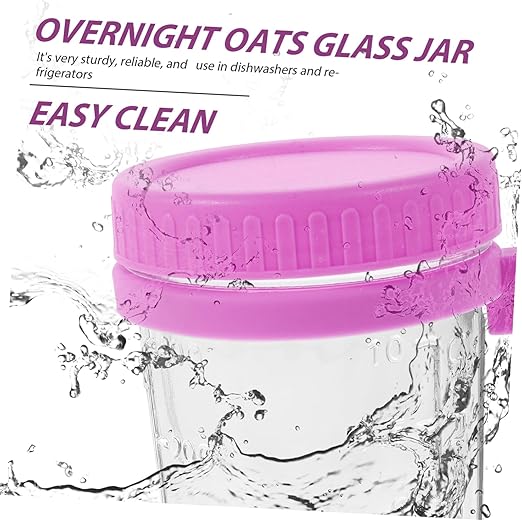 1 Set Oatmeal Cup Clear Dessert Cup Jars with Measurement Marks Large Mouth Food Cup Food Containers Milk Cup Salad Jars with Airtight Lids Cereal Cup Purple Outdoor