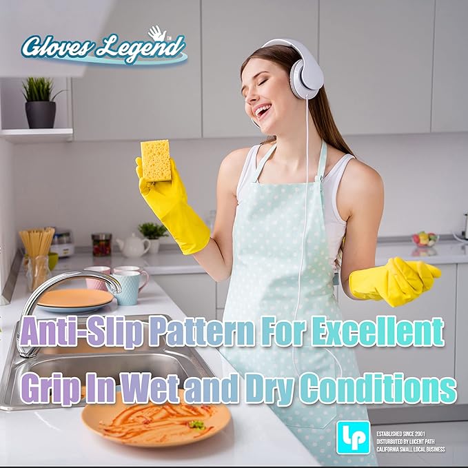 Size Large Yellow Household Kitchen Cleaning Dishwashing Reuseable Gloves
