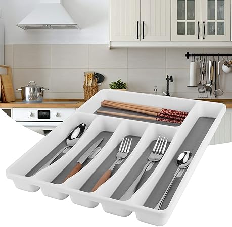 TOPINCN Silverware Tray Organizer Drawer Highfunction Insert Knives Forks Cutlery Tray Storage Box Kitchen Accessory Gray 15.9x12.8x1.7in