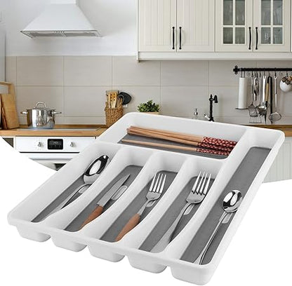 TOPINCN Silverware Tray Organizer Drawer Highfunction Insert Knives Forks Cutlery Tray Storage Box Kitchen Accessory Gray 15.9x12.8x1.7in
