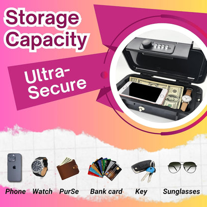 Portable Security Lock Box with Combination Lock, Waterproof Mini Safe Box, Travel Storage Case for Hotel, Car, Office