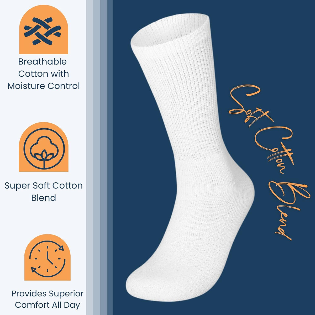 Special Essentials Diabetic Socks for Men & Women – 3 Pairs of Non-Binding Moisture-Wicking Neuropathy Socks – Crew Lengt