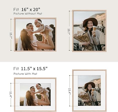 puthiac 16x20 Picture Frames for Wall - Minimalist 16x20 Oak Wood Frames, 16"x20" Picture Frame Wood, Natural Solid Wooden Picture Frames for Wall Art Photo and Prints(1 Pack, Beige)
