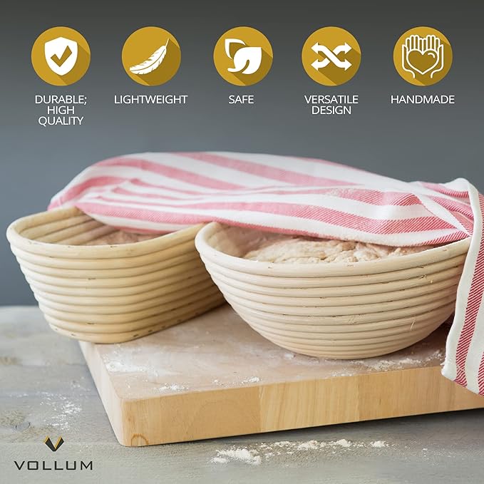 Banneton Bread Proofing Basket Sourdough Proofing Basket for Beginner  Professional Bakers, Handwoven Rattan Cane Bread Maker with Linen for Artisan Breads, 10 x 3.5 In, 2-Pound Round Brotform