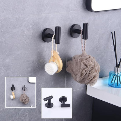 GERZWY Bathroom Matte Black Coat Hook SUS 304 Stainless Steel Single TowelRobe Clothes Hook for Bath Kitchen Contemporary Hotel Style Wall Mounted 2 Pack AG1107B-BK